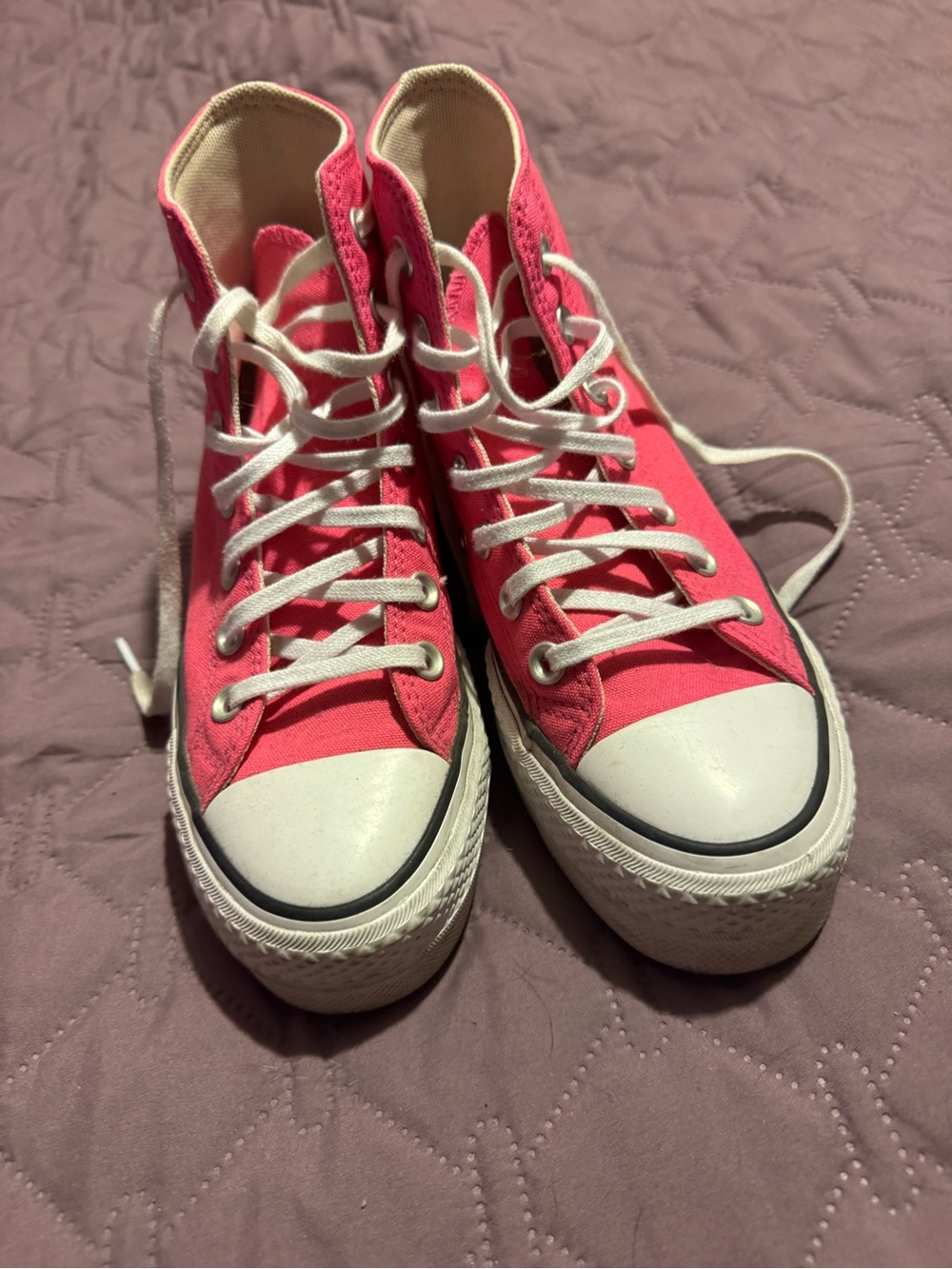 Womens 5.5 Converse Platform High Tops Hot Pink - Picture 3 of 5